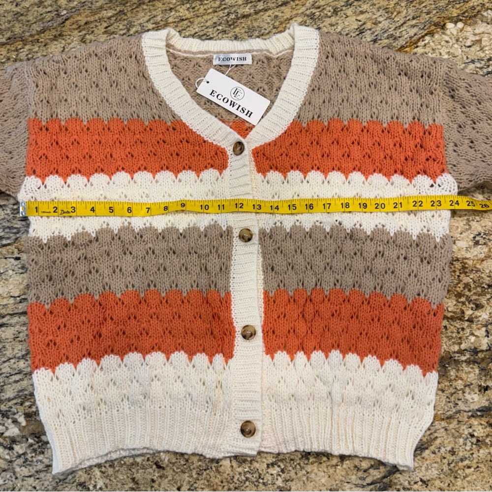 Ecowish Chunky Knit Cardigan Tan, Orange, Cream Stretchy Women’s Size XL - Picture 8 of 9